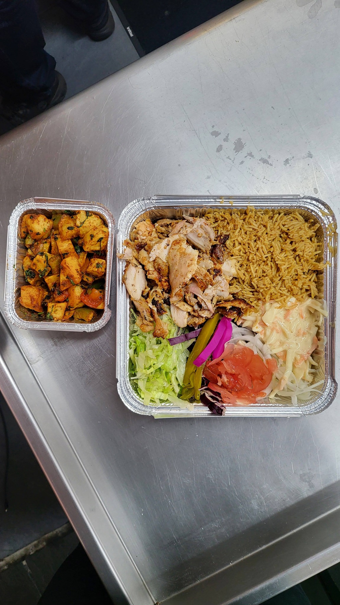 Chicken shawarma box and spicy potatoes